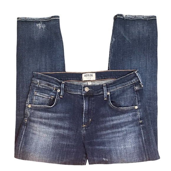 AGOLDE Isabel Slim Boyfriend Mid Rise Distressed Ankle Blue Jean Womens Size 28 - Picture 4 of 12